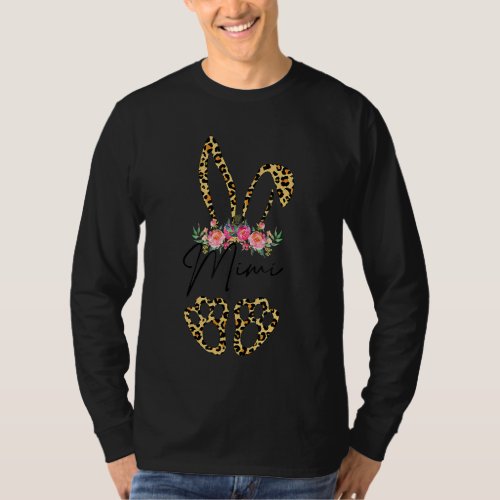 Leopard Mimi Bunny Happy Easter Day Floral Grandma T_Shirt