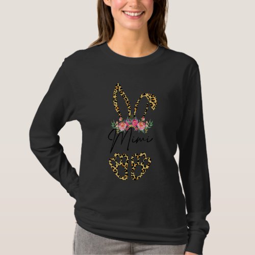 Leopard Mimi Bunny Happy Easter Day Floral Grandma T_Shirt