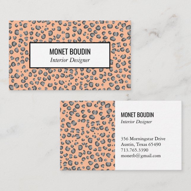 Leopard Modern Animal Print Gray Peach Fuzz Pink  Business Card (Front/Back)