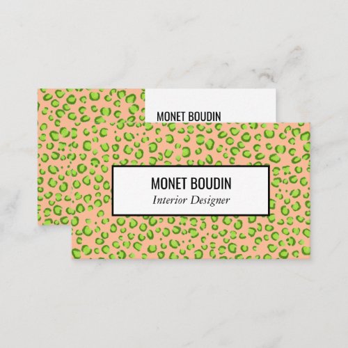 Leopard Modern Animal Print Green Peach Fuzz Pink  Business Card