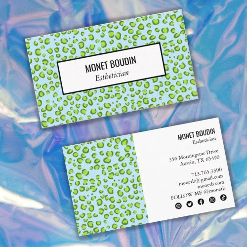 Leopard Modern Colorful Animal Print Social Icons Business Card
