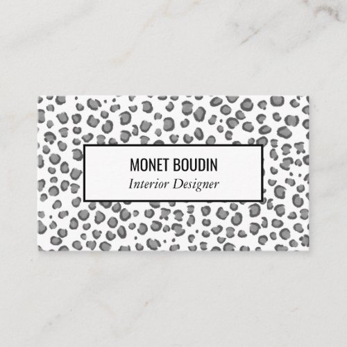 Leopard Modern Custom Black White Animal Print Business Card