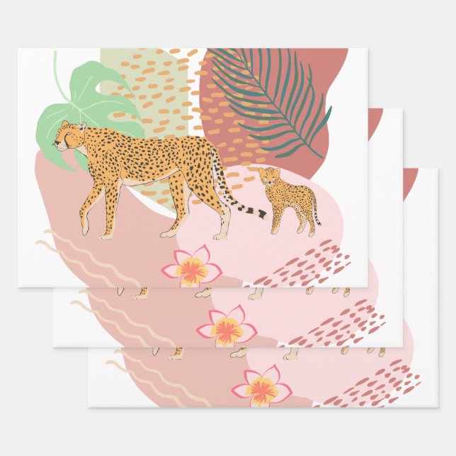 Leopard Mom and Baby In the Jungle Wrapping Paper Sheets (Set)