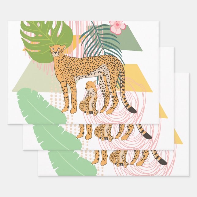 Leopard Mom and Baby In the Jungle Wrapping Paper Sheets (Set)