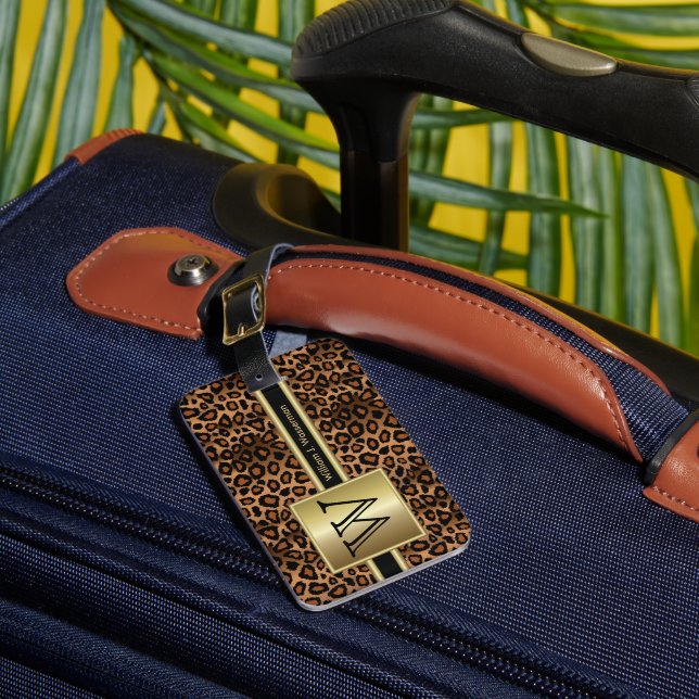 Leopard Monogram Executive Style Luggage Tag (Front Insitu 1)