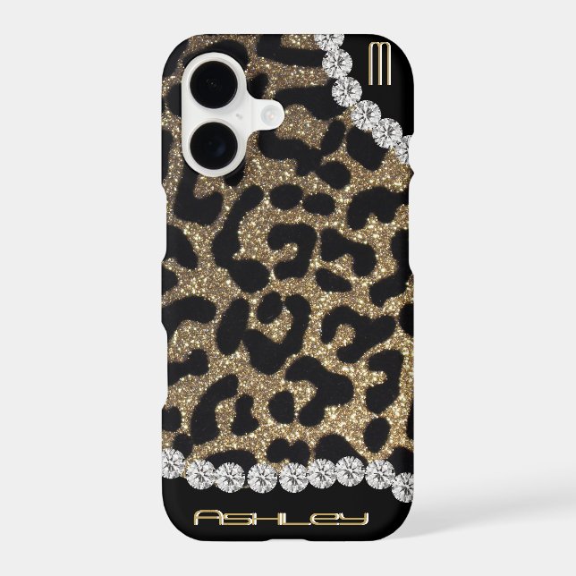 Leopard Monogram Glitter Iphone Case (Back)