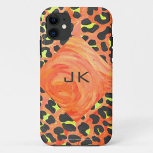 Leopard Monogram Orange and Yellow Print iPhone 11 Case