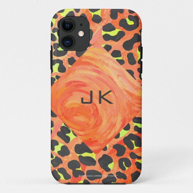 Leopard Monogram Orange and Yellow Print Case-Mate iPhone Case (Back)