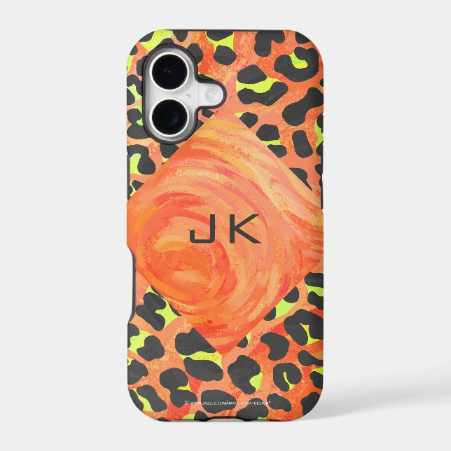 Leopard Monogram Orange and Yellow Print Iphone Case (Back)