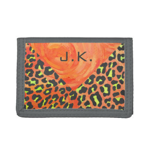 Leopard Monogram Orange and Yellow Print Tri-fold Wallet