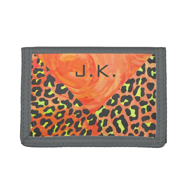 Leopard Monogram Orange and Yellow Print Tri-fold Wallet (Front)