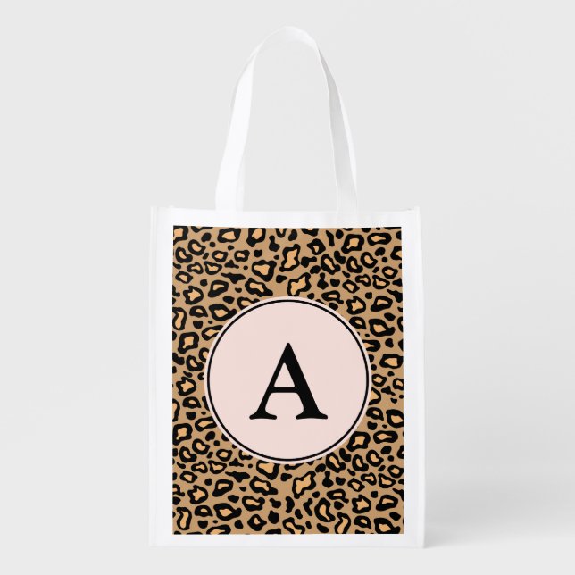 Leopard Monogram Reusable Grocery Bag (Front)