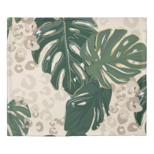 Leopard Monstera: Jungle Print Vintage. Duvet Cover