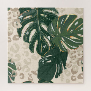Leopard Monstera: Jungle Print Vintage. Jigsaw Puzzle