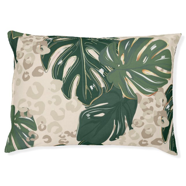 Leopard Monstera: Jungle Print Vintage. Pet Bed (Front)