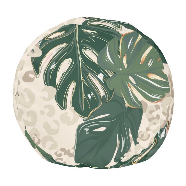 Leopard Monstera: Jungle Print Vintage. Pouf (Bottom)