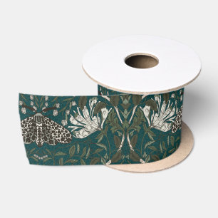 Leopard Moth and Honeysuckle Botanical Vintage  Satin Ribbon
