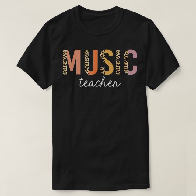 Leopard Music Teacher Cute Back To School Supplies T-Shirt (Design Front)