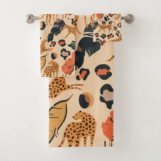 Leopard Nature Botanical Animal Print Pattern Bath Towel Set Zazzle