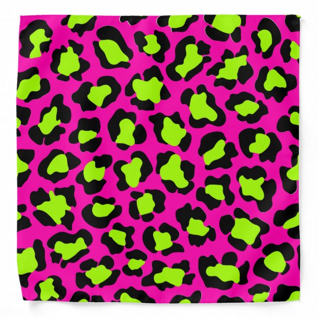 Leopard Neon Green Pink Black Wild Animal Pattern Bandana (Front)