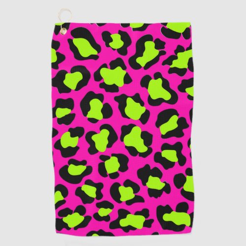 Leopard Neon Green Pink Black Wild Animal Pattern Golf Towel