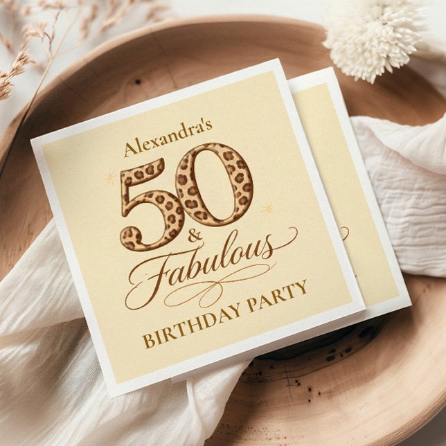 Leopard Neutral 50 & Fabulous Birthday Napkins (Creator Uploaded)
