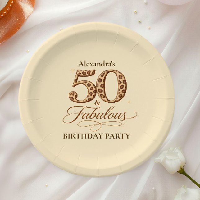 Leopard Neutral 50 & Fabulous Birthday Paper Plates (Creator Uploaded)
