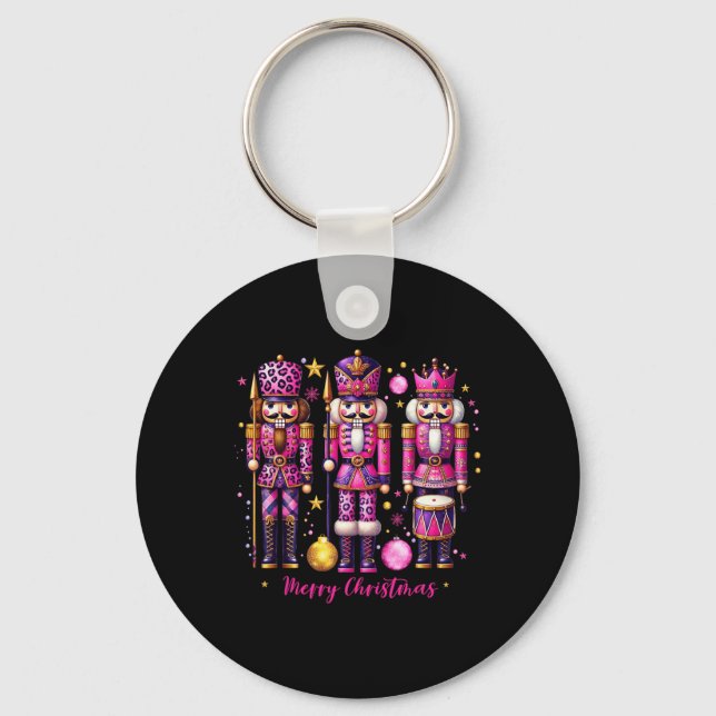 Leopard Nutcracker Pink Christmas 2024 Xmas Pajama Keychain (Front)