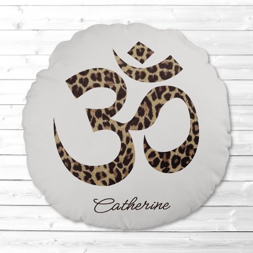 Leopard Om Symbol Meditation Yoga Round Pillow
