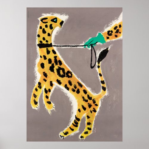 Leopard on a Leash Vintage Minimalist Wall Art Poster