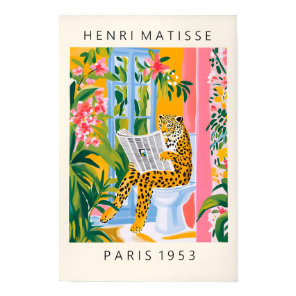 Leopard On A Toilet, Funny Bathroom Poster, Matiss Poster