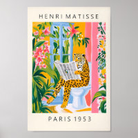 Leopard On A Toilet, Funny Bathroom Poster, Matiss