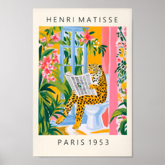 Leopard On A Toilet, Funny Bathroom Poster, Matiss Poster