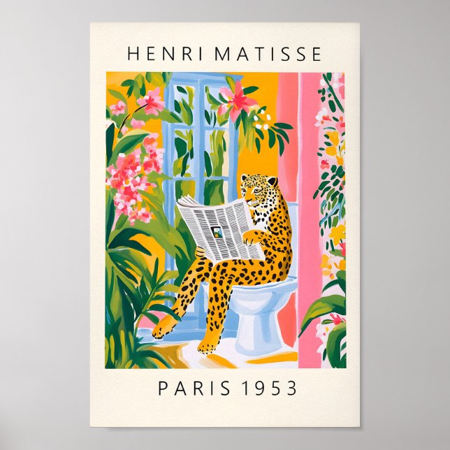 Leopard On A Toilet, Funny Bathroom Poster, Matiss Poster (Front)