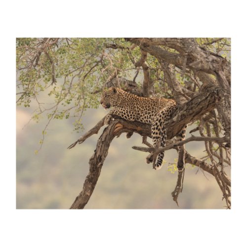 Leopard on a tree wood wall art