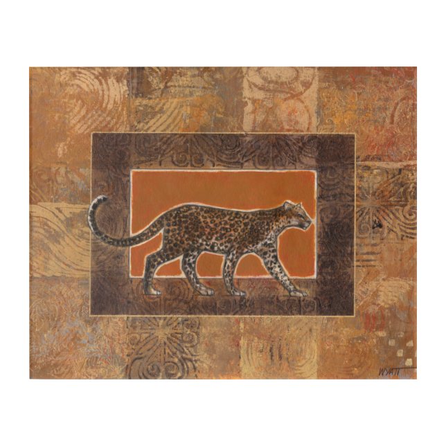 Leopard on Orange and Brown Background Acrylic Print (Front)