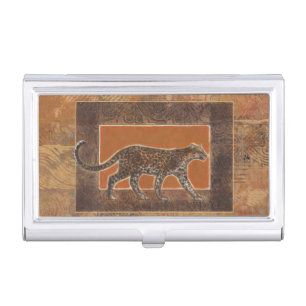 Leopard on Orange and Brown Background Business Card Case