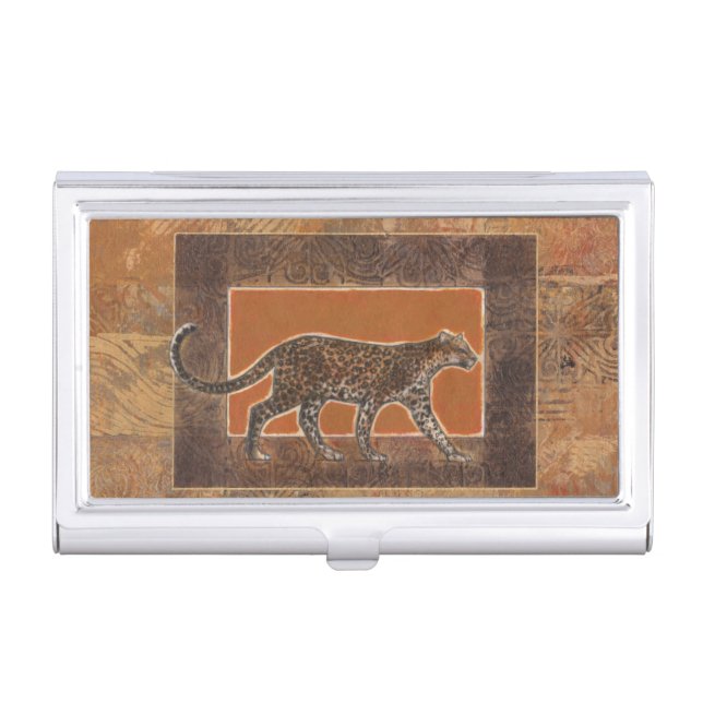 Leopard on Orange and Brown Background Business Card Case (Front)