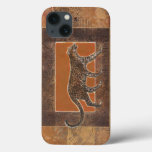 Leopard on Orange and Brown Background iPhone 13 Case