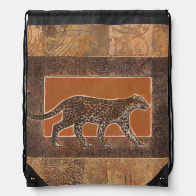 Leopard on Orange and Brown Background Drawstring Bag (Front)