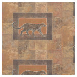 Leopard on Orange and Brown Background Fabric