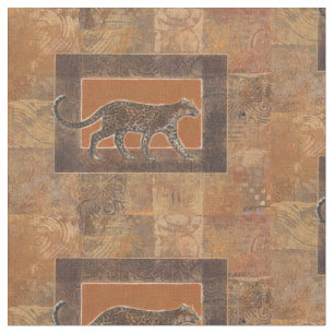 Leopard on Orange and Brown Background Fabric