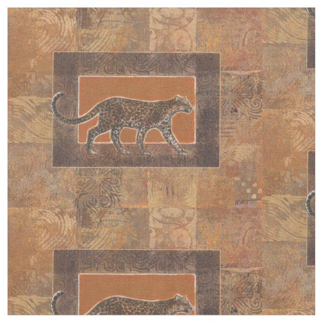 Leopard on Orange and Brown Background Fabric (Close Up)
