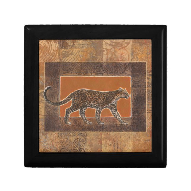 Leopard on Orange and Brown Background Keepsake Box (Front)