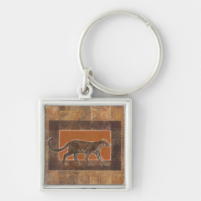 Leopard on Orange and Brown Background Keychain (Front)