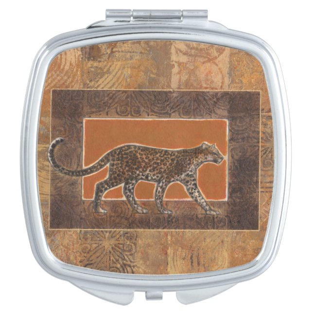 Leopard on Orange and Brown Background Makeup Mirror (Front)