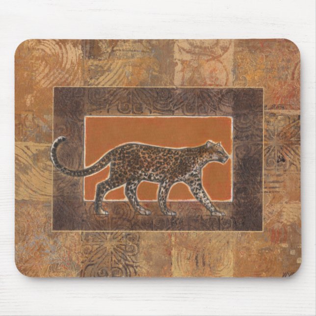 Leopard on Orange and Brown Background Mouse Pad (Front)