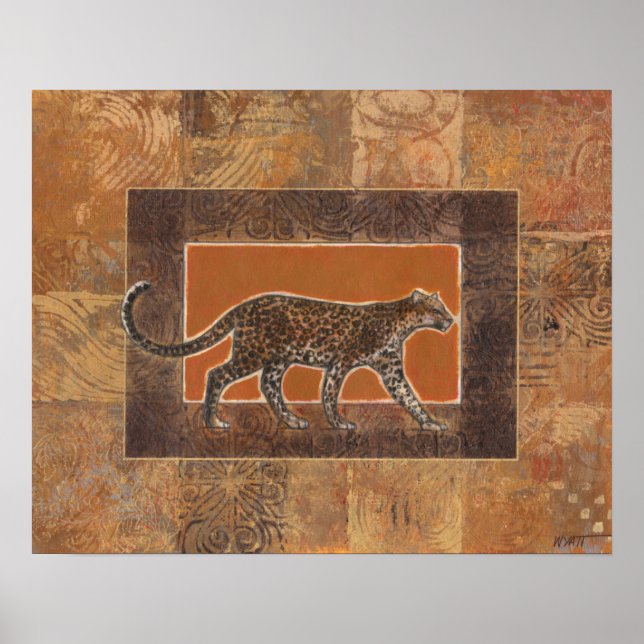 Leopard on Orange and Brown Background Poster (Front)