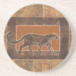 Leopard on Orange and Brown Background Sandstone Coaster