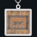 Leopard on Orange and Brown Background Silver Plated Necklace<br><div class="desc">Norman Wyatt has an amazing collection of art capturing the beauty of animals. The background is Africa-themed,  with sharp oranges and browns and the drawing of a leopard on top of it blends perfectly with it. Enjoy nature's finest with this image today.</div>